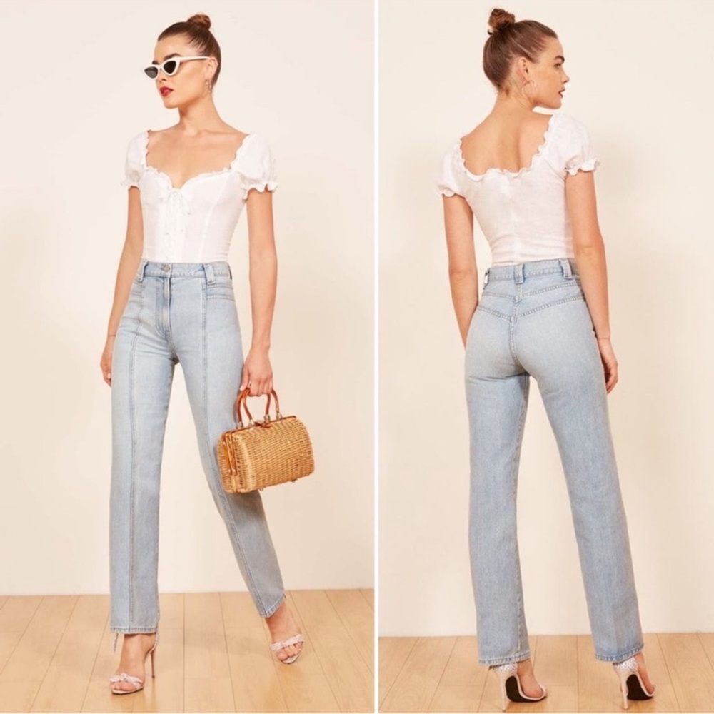 Reformation 70s Jeans Skye Wash Light Blue High Waist Retro Denim Size 30